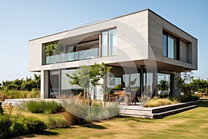 picture of a modern concrete home on forest area
