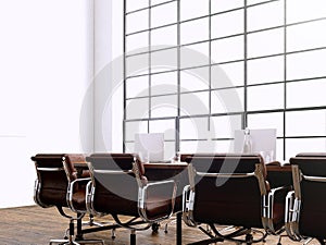 Picture modern meeting room with panoramic windows.Generics computers generic design furniture in contemporary