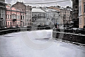 A picture of mystique Saint-Petersburg canal and street