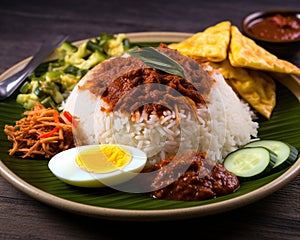 picture of a nasi lemak with a sunny egg and sauce.