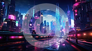 A picture of the neon night time futuristic cyberpunk scifi metropolis. AIGX01.