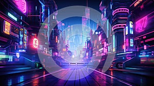 A picture of the neon night time futuristic cyberpunk scifi metropolis. AIGX01.