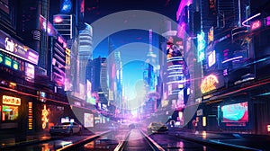 A picture of the neon night time futuristic cyberpunk scifi metropolis. AIGX01.