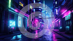 A picture of the neon night time futuristic cyberpunk scifi metropolis. AIGX01.