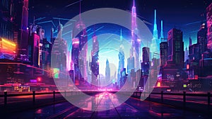 A picture of the neon night time futuristic cyberpunk scifi metropolis. AIGX01.