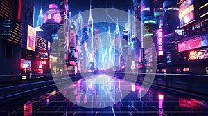 A picture of the neon night time futuristic cyberpunk scifi metropolis. AIGX01.