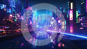 A picture of the neon night time futuristic cyberpunk scifi metropolis. AIGX01.