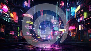 A picture of the neon night time futuristic cyberpunk scifi metropolis. AIGX01.