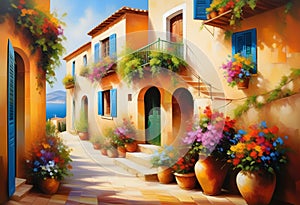 picture, oil painting, scene, piece, view, canvas picturesque courtyard