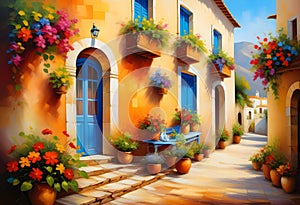 picture, oil painting, scene, piece, view, canvas picturesque courtyard