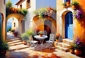 picture, oil painting, scene, piece, view, canvas picturesque courtyard