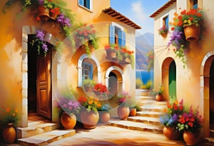 picture, oil painting, scene, piece, view, canvas picturesque courtyard