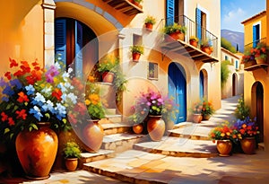 picture, oil painting, scene, piece, view, canvas picturesque courtyard