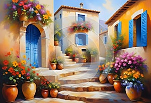 picture, oil painting, scene, piece, view, canvas picturesque courtyard
