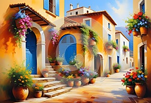 picture, oil painting, scene, piece, view, canvas picturesque courtyard