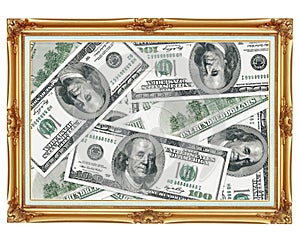 Picture in the old golden frame - money - dollars