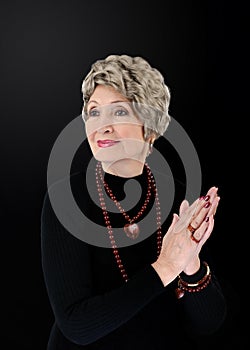 Picture of older woman with red jasper set
