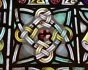 Stained glass window at stained glass windows in St Columba's Church - Long Tower, Derry, Northern Ireland