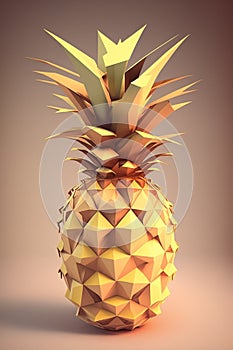 Picture of paper handmade pineapple on the pastel background, colorblocks technique. Generative AI photo