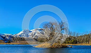 Picture perfect snow capped Drakensberg mountains and green plains in Underberg near Sani pass South Africa