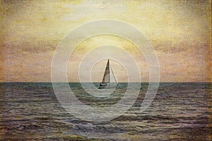 Picture photography landscape white sailing boat on a calm sea