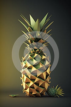 Picture of pineapple on the dark green background, colorblocks. Generative AI photo