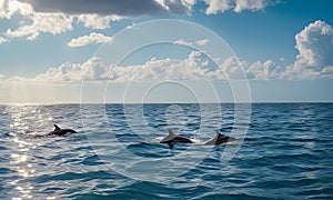 Picture of Playing Dolphins Effortlessly Jumping Out of the Water, created with Generative AI technology