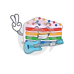 A picture of rainbow cake playing a guitar