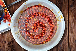 Picture of Ramadan special tomato Chutney in a large aluminum container