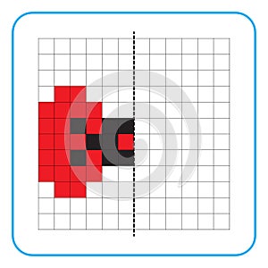 Picture reflection educational game for children. Learn to complete symmetrical worksheets for preschool activities.