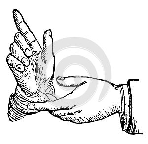 This picture represents the hands position in argumentation vintage engraving