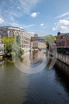 Picture from the river elster in the scene district leipzig schleussig with beautiful lofts in old industrie buildings