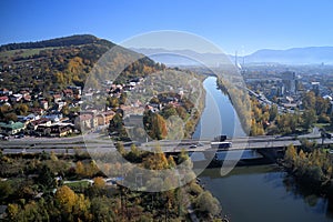 Picture of river Vah flowing near city Zilina during autumn, Slovakia