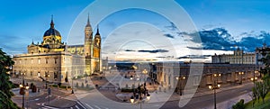 Royal Palace of Madrid and Catedral de la Almudena at Sunset photo