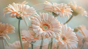 Picture a serene floral display of gerbera flowers, their delicate petals colored in subtle peach fuzz tones, creating a