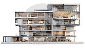 Architectural plan scheme of a Modern office building, cutaway