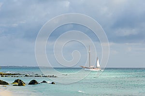 Picture showing a big sailboat on sea photo