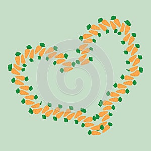 The picture shows carrots heart. Picture for healthy eating, love.