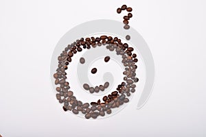 Picture of smiley face with question mark made of coffee beans