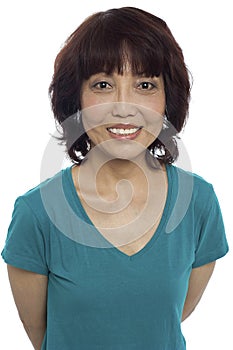 Picture of a smiling asian lady posing casually