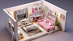 Picture of snug room for teenage girl, highly detailed. generative ai