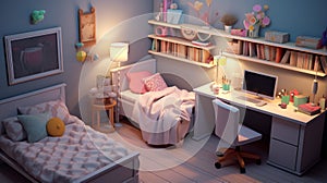 Picture of snug room for teenage girl, highly detailed. generative ai