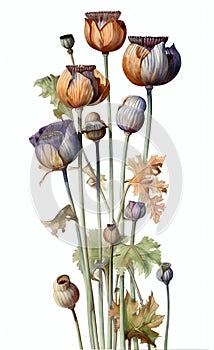 A picture of some flowers on a white background a watercolor painting AI generated