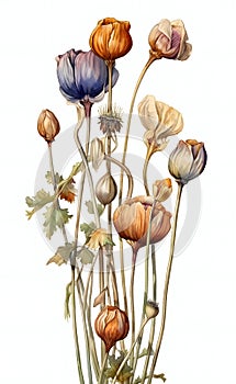 A picture of some flowers on a white background a watercolor painting AI generated