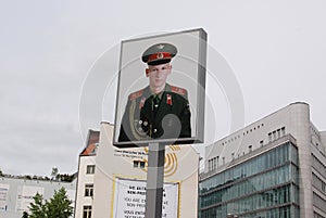 Picture of soviet soldier at the former East-West Berlin border