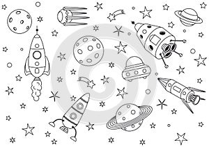 Spaceships, planets and stars, background photo