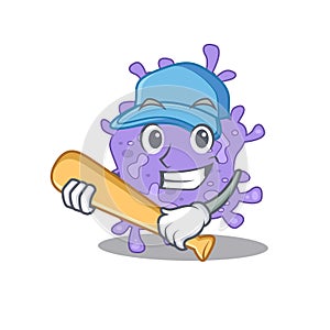 Picture of staphylococcus aureus cartoon character playing baseball