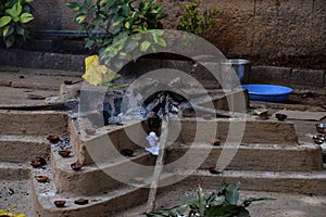 Picture of star shaped havan kund prepared for hindu rituals in Indian hindu temple