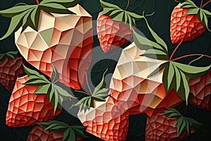 Picture of strawberries on the dark background, colorblocks technique. Generative AI photo