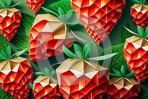 Picture of strawberries on the light green background. colorblocks technique, Generative AI photo